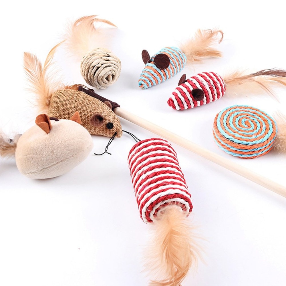 Wood and Feather Cat Toys Set