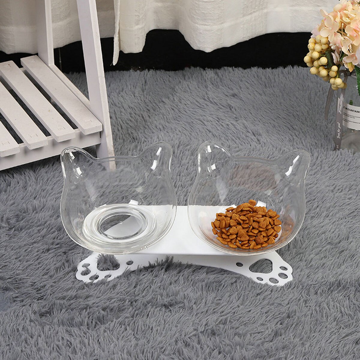 Cat Shaped Feeding Bowl with Holder