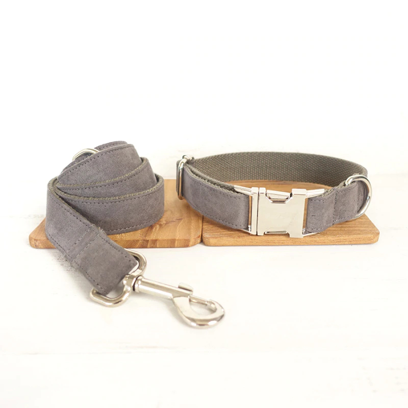 Deep Grey Nylon Dog Collar and Leash Sets