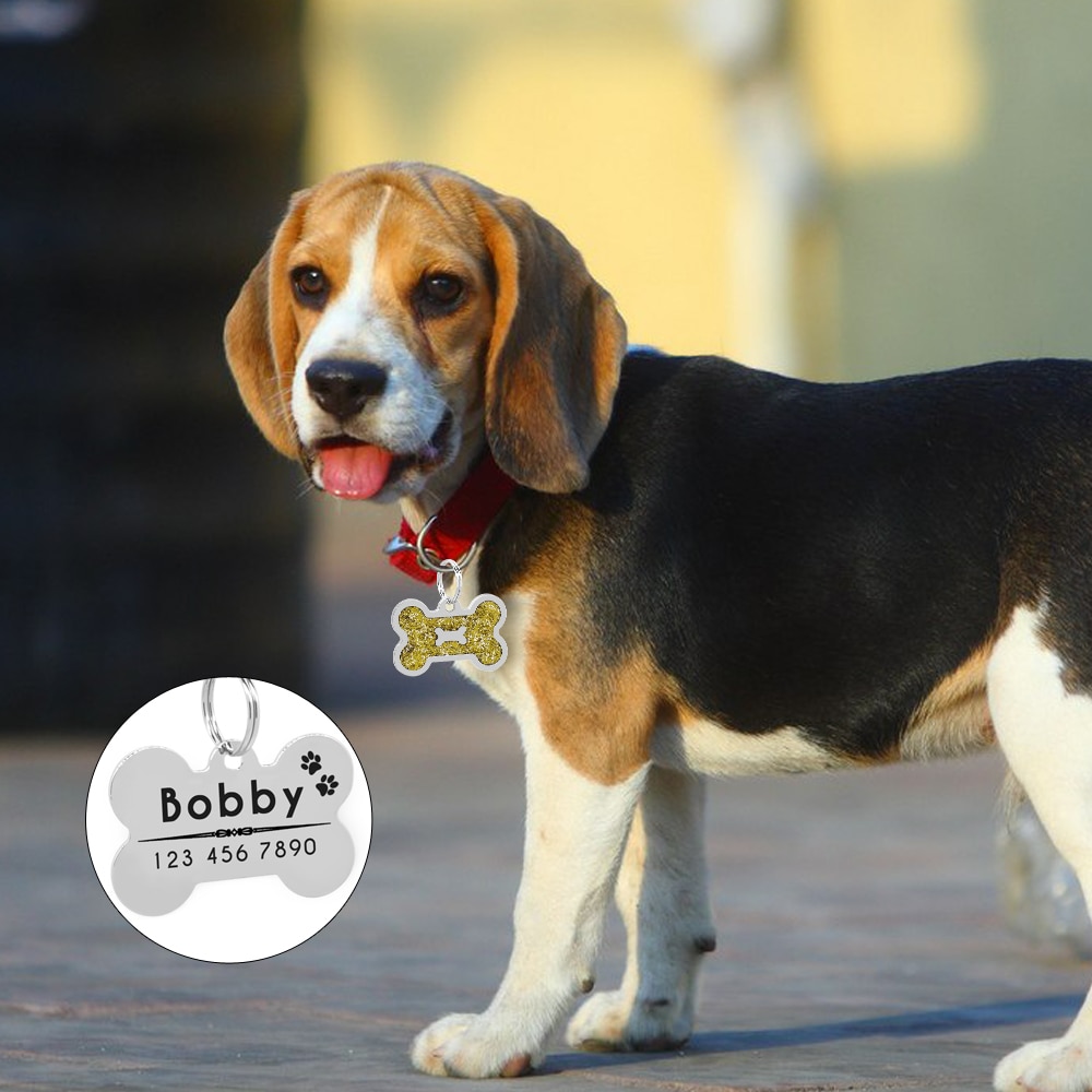Dog's Glitter Bone Shaped ID Tag