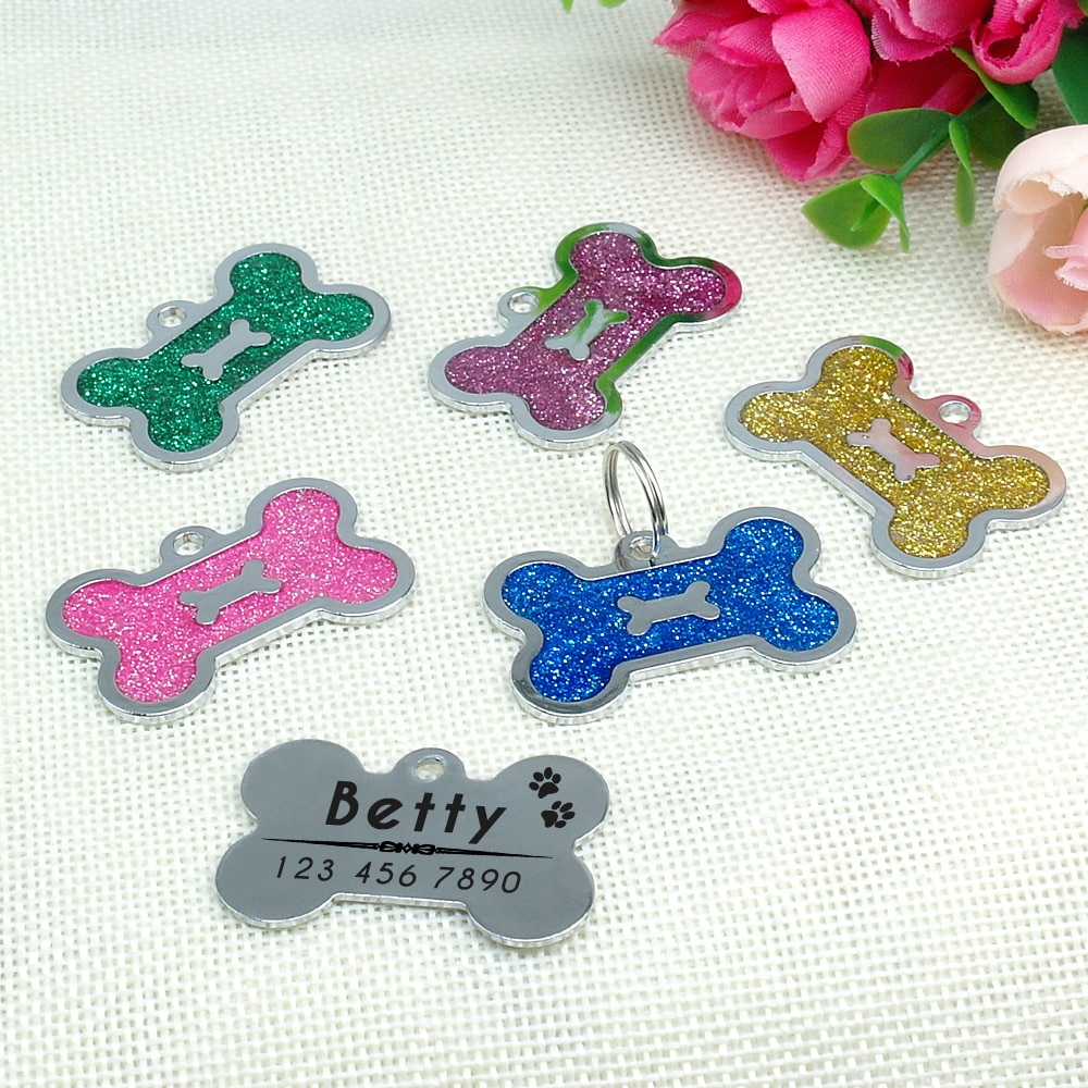 Dog's Glitter Bone Shaped ID Tag