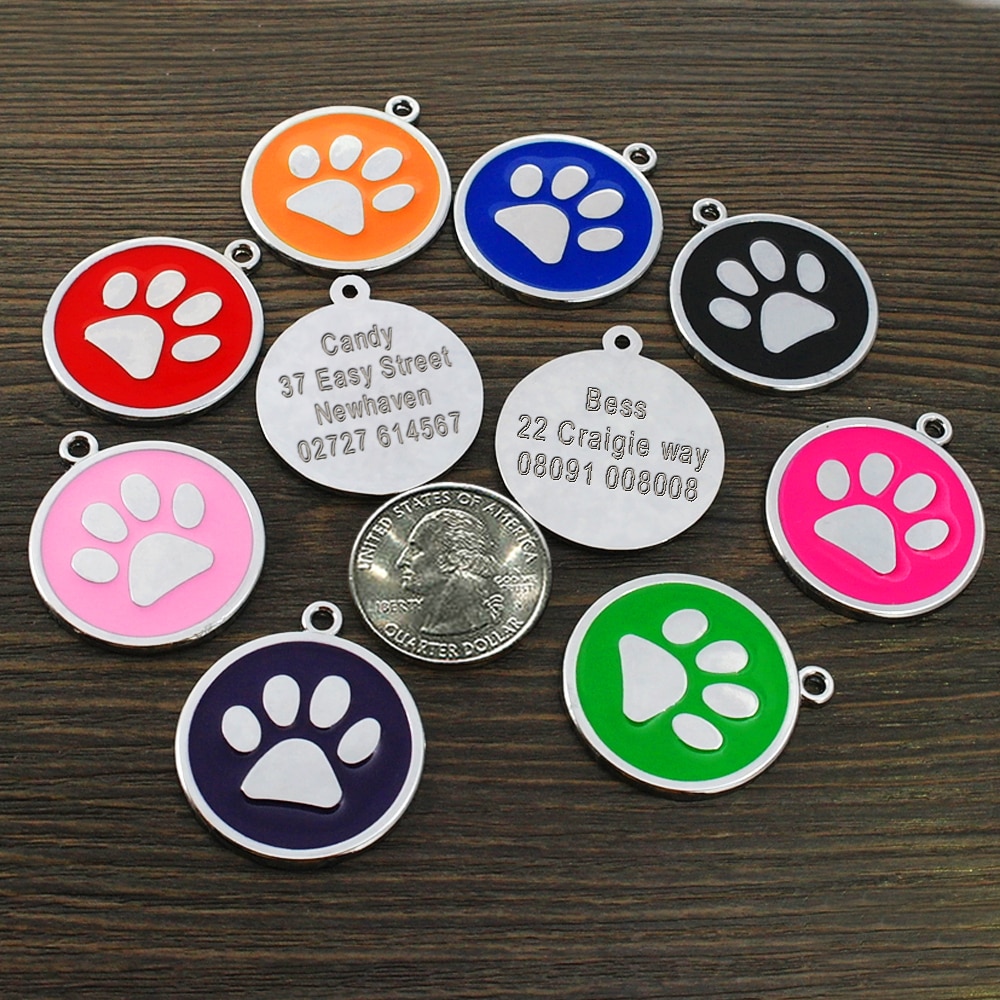 Dog's Silver Paw Patterned ID Tag